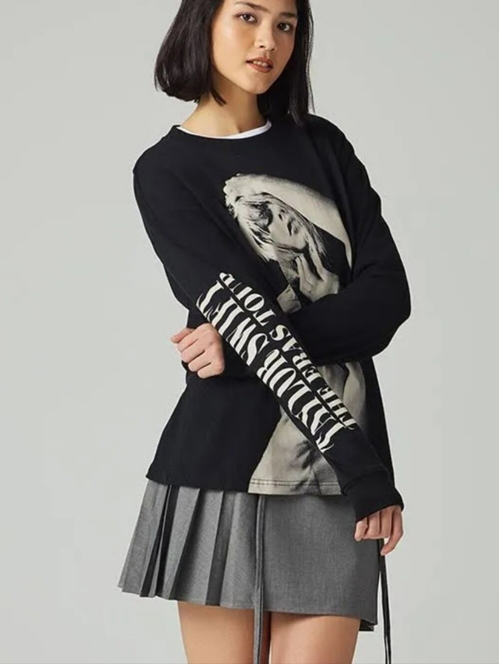 Taylor Swift Black Graphic Long Sleeve Tee with White Print